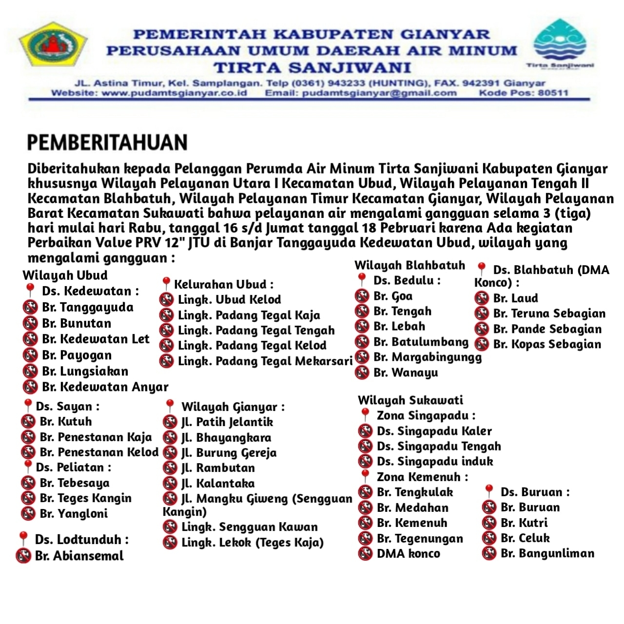 Info berita,Layanan PDAM,Kegiatan PDAM,gangguan layanan pdam,Berita PDAM,PERUMDA AMTS,PERUMDA AMTS Kabupaten Gianyar