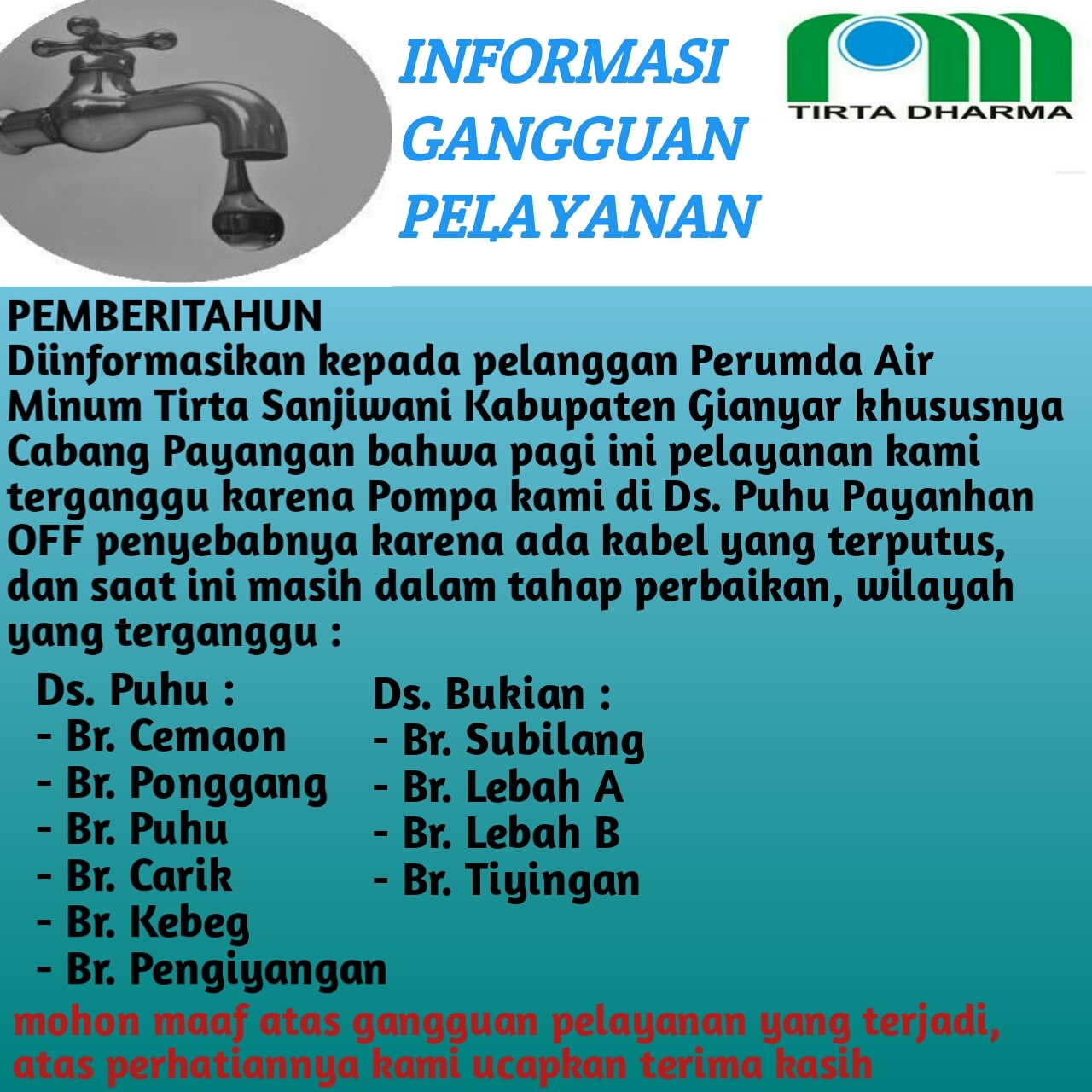 Info berita,Layanan PDAM,Kegiatan PDAM,gangguan layanan pdam,Berita PDAM,PERUMDA AMTS,PERUMDA AMTS Kabupaten Gianyar