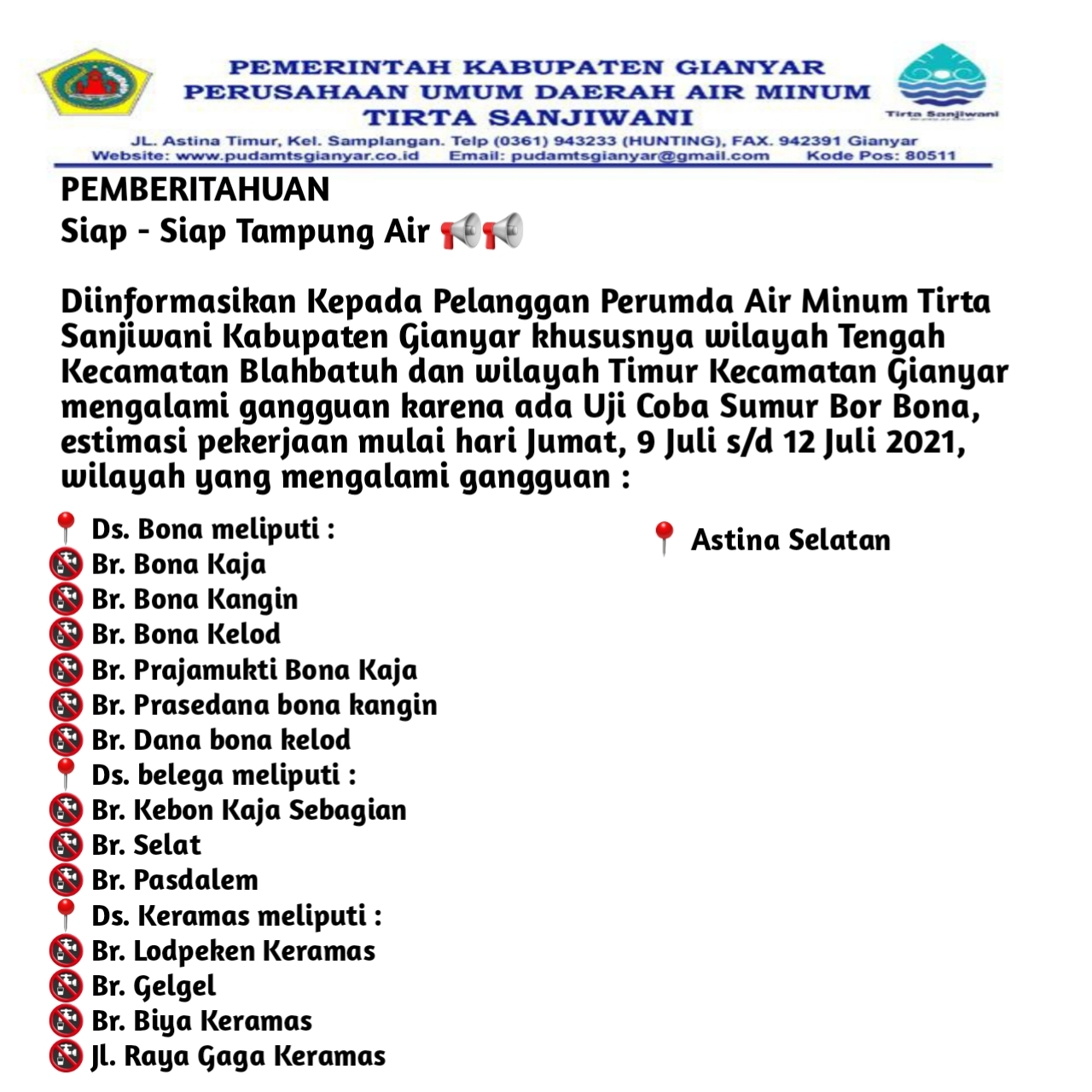 Info berita,Layanan PDAM,Kegiatan PDAM,gangguan layanan pdam,Berita PDAM,PERUMDA AMTS,PERUMDA AMTS Kabupaten Gianyar