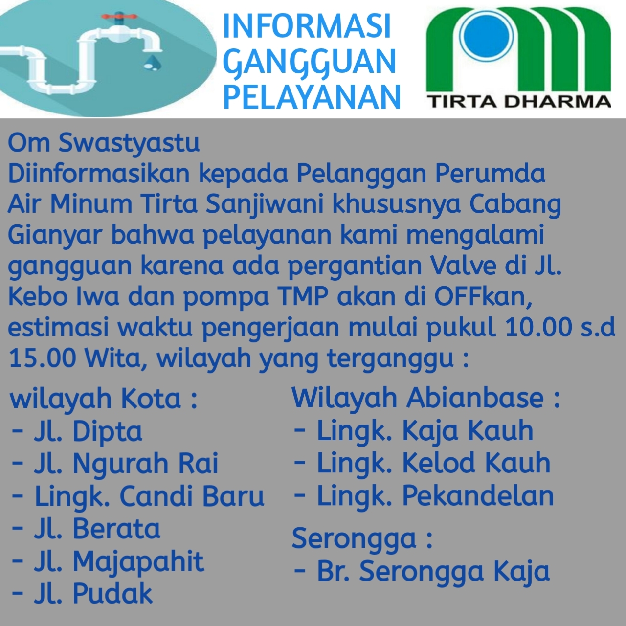 Info berita,Layanan PDAM,Kegiatan PDAM,gangguan layanan pdam,Berita PDAM,PERUMDA AMTS,PERUMDA AMTS Kabupaten Gianyar